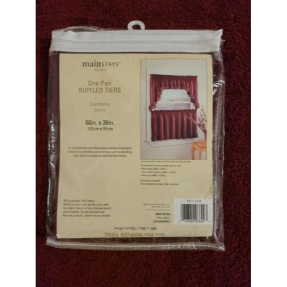Mainstays Home Curtains One Pair Of Ruffled Tiers Cranberry 60"x36" - Picture 2 of 3